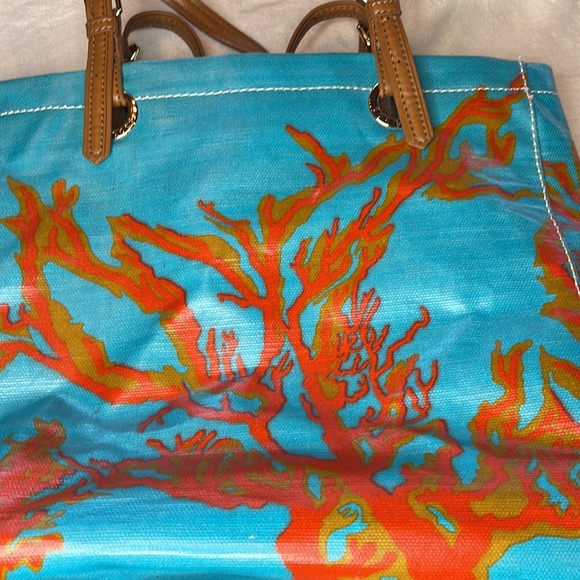 Sakroots Turquoise Orange Brown & Coral Coated canvas Handbag - Picture 8 of 9